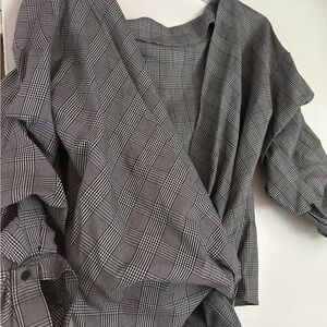 Zara Black and White Plaid Wrap Top